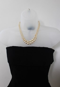 Vintage 1980s Cream Two Strand Faux Pearl Necklace