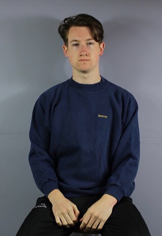 VINTAGE BARBOUR SWEATSHIRT IN BLUE WITH EMBROIDERED LOGO. SI