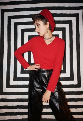 VINTAGE 90'S CHERRY RED COTTON LONG SLEEVE TOP