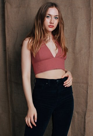DUSKY PINK LINEN HALTERNECK