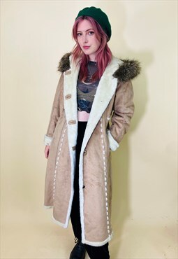 Vintage 1970s Penny Lane Faux Fur Longline Afghan Coat
