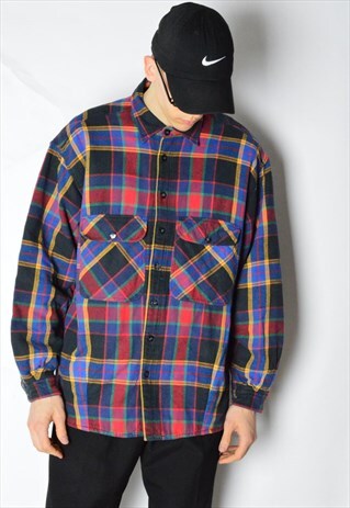 VINTAGE 90S COLOURFUL CHECK THICK SHIRT JACKET