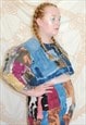 DENIM PATCHWORK CROP TOP MULTI COLOURED WITH PUFF SLEEVES XL