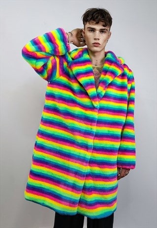 RAINBOW COAT HOODED GAY PRIDE TRENCH STRIPED FESTIVAL BOMBER