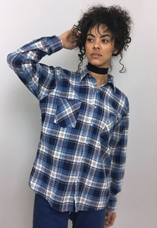 VINTAGE 90S BLUE CHECK FLANNEL SHIRT