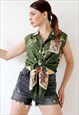 SLEEVELESS PATTERNED 90S SHIRT TIE UP VINTAGE CROP TOP MULTI