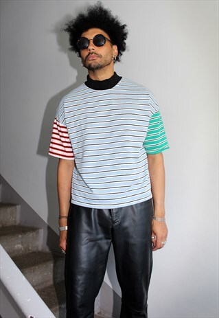 VINTAGE 90S STRIPED HIGH NECK KNIT T-SHIRT