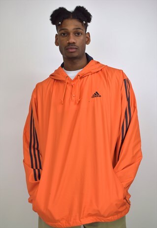 VINTAGE 90S ADIDAS ORANGE 3/4 BUTTON HOODIE JUMPER