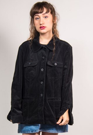 VINTAGE 90'S BLACK CORD OVERSIZED SHIRT STYLE JACKET