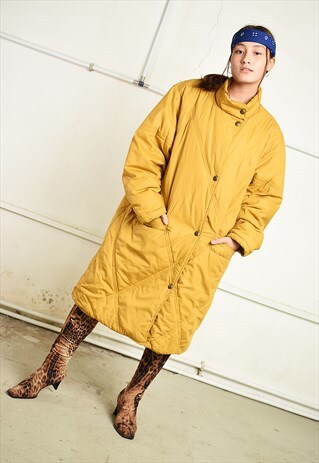 VINTAGE 80'S ATHLEISURE PUFFER LONGLINE MUSTARD PARKA COAT