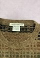 VINTAGE KNITTED JUMPER ABSTRACT PATTERNED GRANDAD SWEATER