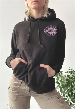 VINTAGE Y2K 00'S BLACK DRIP SKATER GLITTER GRAPHIC HOODIE