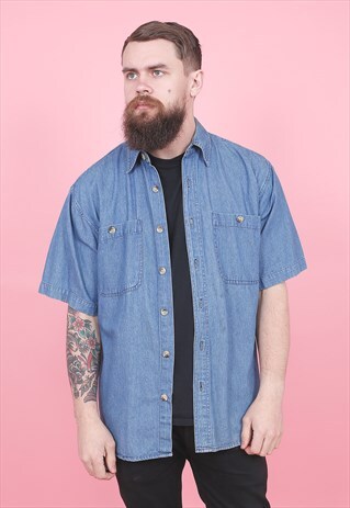 VINTAGE BLUE SHORT SLEEVED DENIM SHIRT /R10327