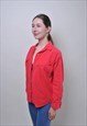 VINTAGE RED LONG SLEEVE SHIRT, RETRO CASUAL COTTON BUTTON UP