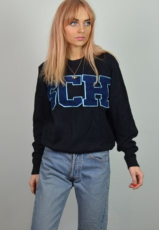 VINTAGE BLACK LETTERMAN KNITTED JUMPER