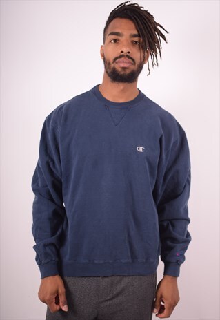 CHAMPION MENS VINTAGE SWEATSHIRT JUMPER LARGE BLUE 90S