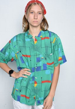 Vintage 80s Abstract print short sleeve blouse top shirt