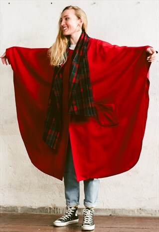 VINTAGE 90S RED WOOL CAPE COAT