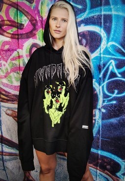 Dog fleece patch hoodie premium y2k animal pullover black