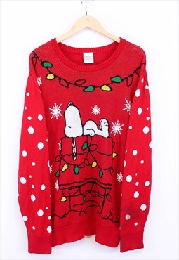 Vintage Peanuts Snoopy Christmas Jumper Red Knitted 90s