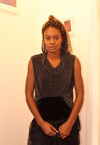 GLITTERY SILVER TURTLE NECK EVENING TOP