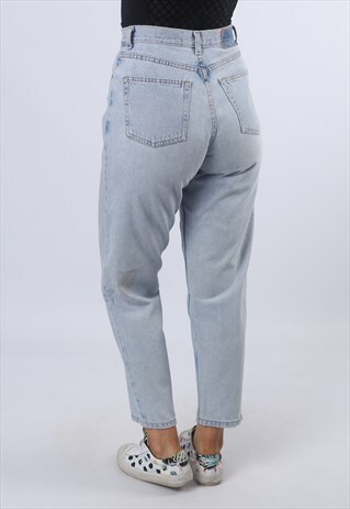 HIGH WAISTED DENIM JEANS TAPERED LEG VINTAGE UK 10 (F9EK)