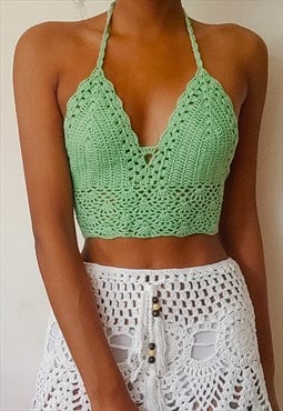 Arielle Grass Green Crochet partywear crop top