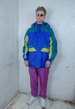 Vintage Y2K Rain Bright Blue Green Festival Jacket / UNISEX