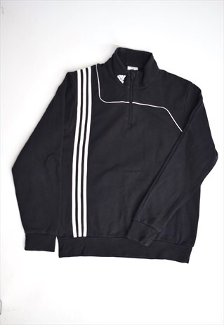 VINTAGE 90S ADIDAS BLACK TRIPLE STRIPE 3/4 ZIP SWEATSHIRT