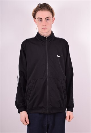 NIKE MENS VINTAGE TRACKSUIT TOP JACKET LARGE BLACK 90S