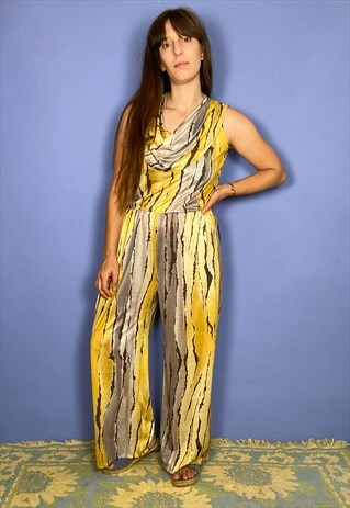 VINTAGE 70'S WIDE LEG COWL NECK JUMPSUIT
