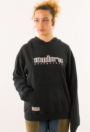 VINTAGE BLACK UMBRO SPELLOUT HOODIE PULLOVER