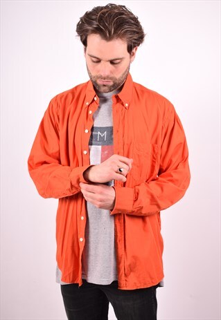 BURBERRY MENS VINTAGE SHIRT LARGE ORANGE 90S