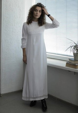 VINTAGE 80'S MAXI WHITE LONG SLEEVE WEDDING DRESS