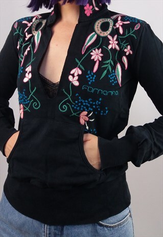 VINTAGE 90'S FORNARINA DEEP V-NECK STITCH EMBROIDERY JUMPER