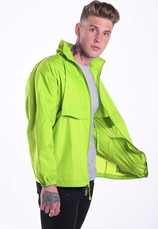 LIGHTWEIGHT ZIP UP WINDRUNNER COAT JACKET - NEON YELLOW