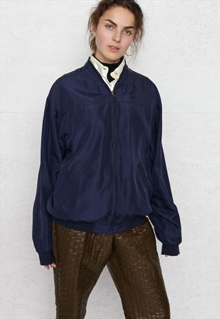 VINTAGE BLUE HARRISON SILK BOMBER JACKET