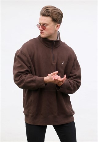 NAUTICA 1/4 ZIP USA MOCCA BROWN SWEATSHIRT