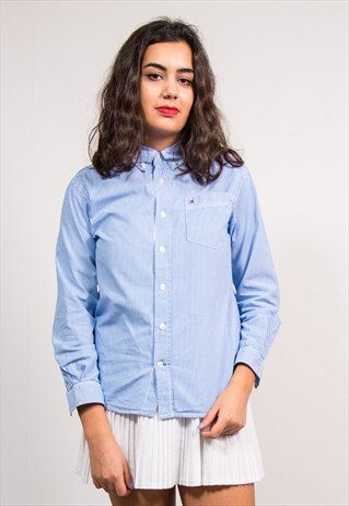 VINTAGE 90'S BLUE PINSTRIPE TOMMY HILFIGER SHIRT
