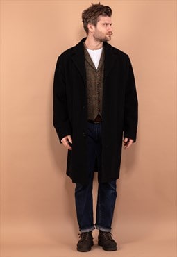 Vintage 90's Men Wool Blend Coat in Black