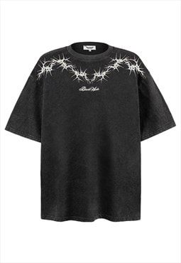 Chain print t-shirt spiky tee Gothic grunge top vintage grey