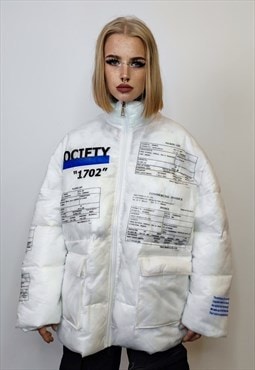 Transparent puffer jacket see-through padded bomber in white