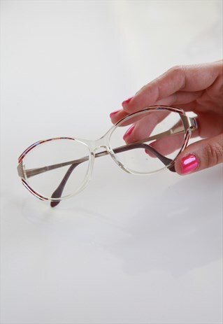 VINTAGE CRYSTAL FRAME, MULTI-COLOR TEMPLES, CLEAR LENSES