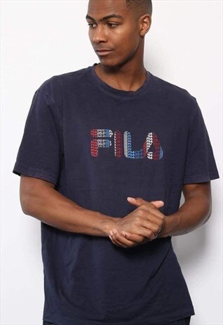 VINTAGE FILA BIG LOGO SPELLOUT T-SHIRT NAVY BLUE