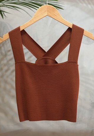 BROWN THICK STRAP CROSS BACK KNIT TANK