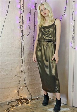 Gold Shimmer Slip Maxi Dress