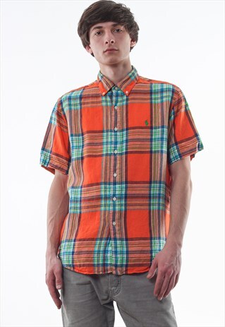 VINTAGE POLO RALPH LAUREN LINEN 90S ORANGE SHORT SLEEVE
