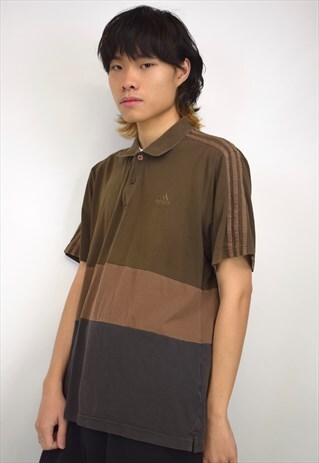 VINTAGE 90S ADIDAS TRIPE BROWN POLO SHIRT