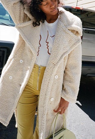 TEDDY BEAR SHEARLING TRENCH COAT IN BEIGE