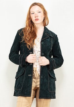 Vintage 70's Women Suede Coat in Green